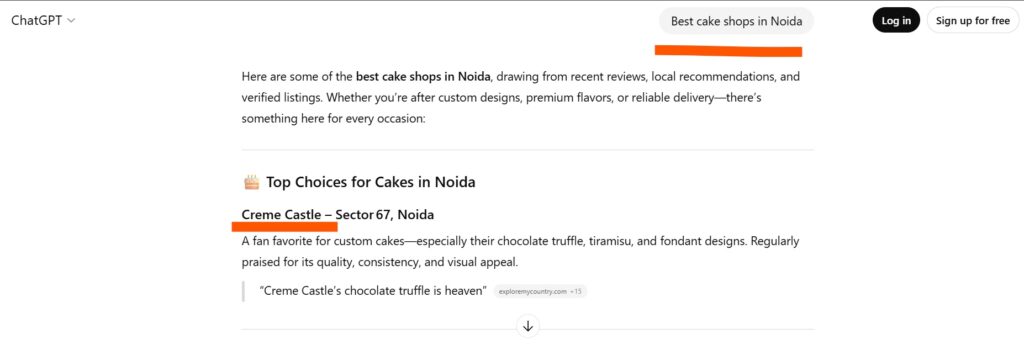 Bakery ranking on top on ChatGPT